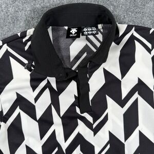 Descente‎ Shirt Black White Golf Polo Geo Print Short Sleeve Top Men's